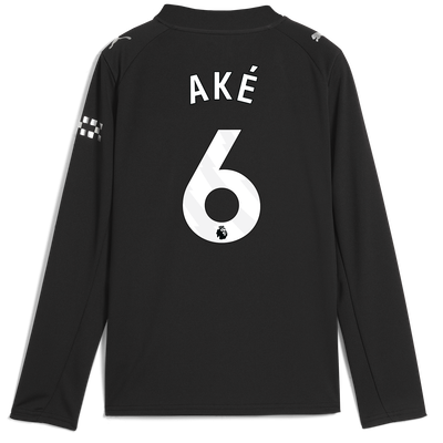 Kids' Manchester City Away Jersey 2025/26 Long Sleeve With AKÉ 6 Printing