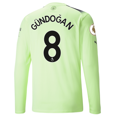 Manchester City Third Jersey 2022/23 long sleeve with GÜNDOĞAN 8 printing