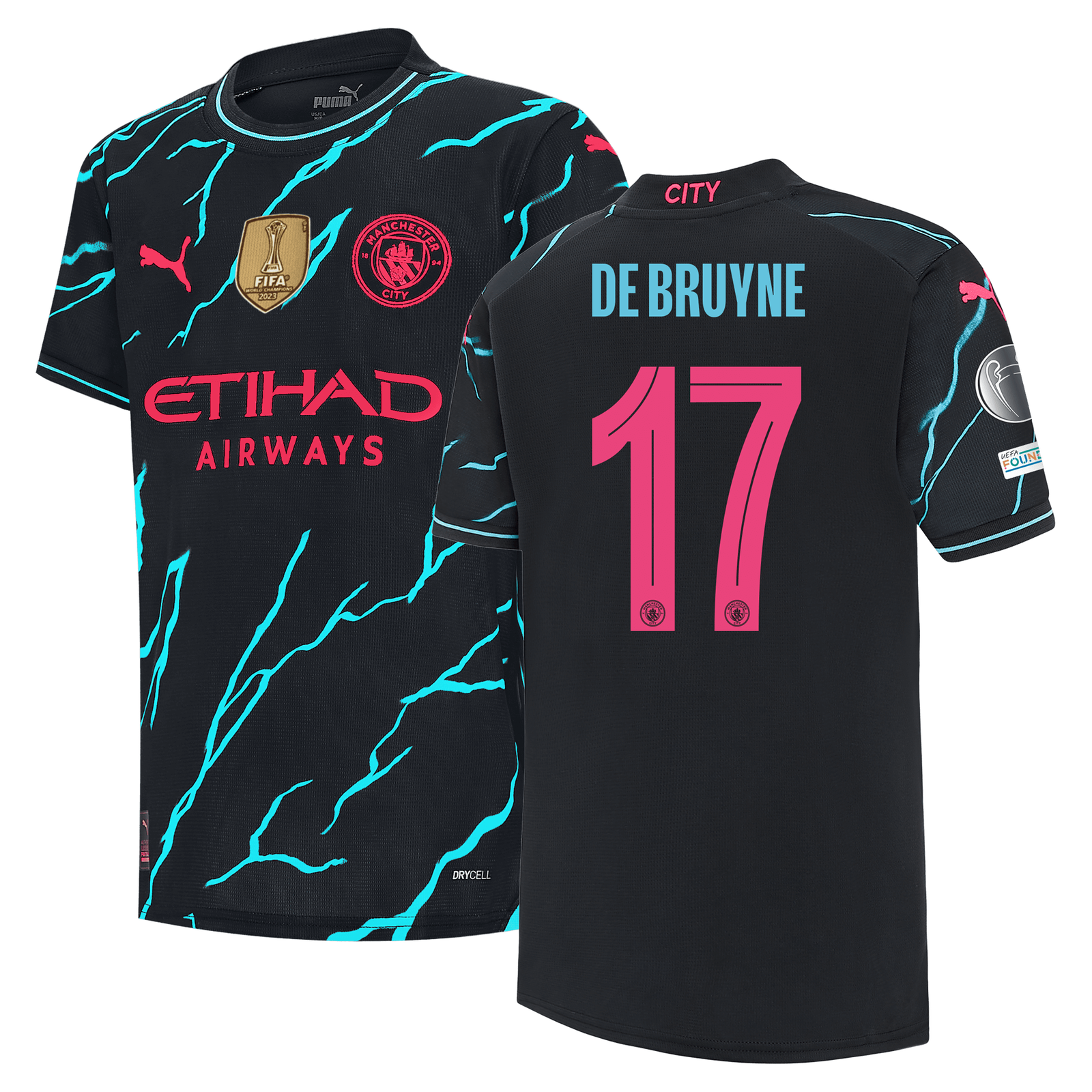 Kids' Manchester City Third Jersey 2023/24 with DE BRUYNE 17 printing