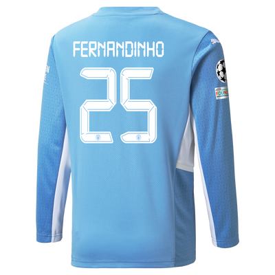 Kids Manchester City Home Longsleeve Shirt 21/22 with Fernandinho printing