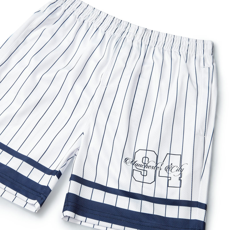 MCFC K VARSITY PINSTRIPE SHORTS - white