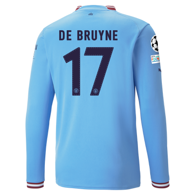 Manchester City Home Jersey 22/23 Long Sleeve with DE BRUYNE 17 printing