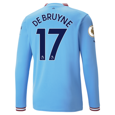 Manchester City Home Jersey 22/23 Long Sleeve with DE BRUYNE 17 printing