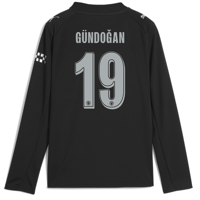 Kids' Manchester City Away Jersey 2025/26 Long Sleeve With GÜNDOĞAN 19 Printing