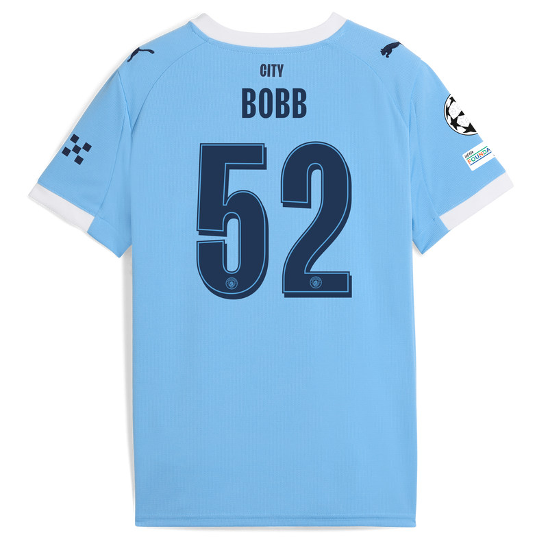 Kids' Man City Home Jersey 2025/26 With BOBB 52 Printing  blue unisex - Size 11/12 from polyester  - Official Manchester City FC store