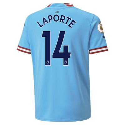Kids' Manchester City Home Jersey 22/23 with LAPORTE 14 printing