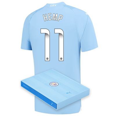 Manchester City Maglia Gara Home Authentic 2023/24 con stampa HEMP 11 in confezione regalo