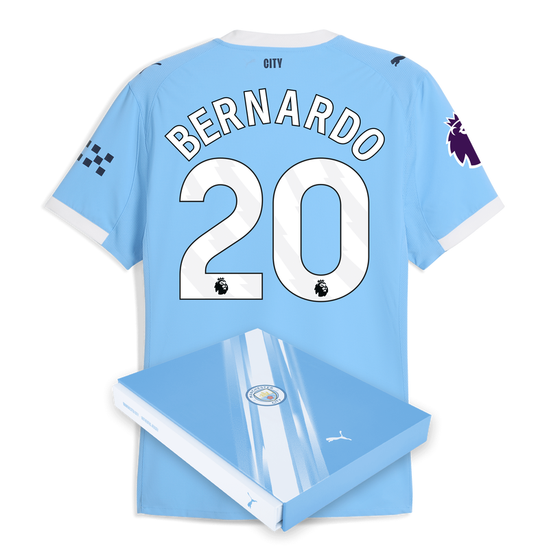 Man City Home Authentic Jersey 2025/26 With BERNARDO 20 Printing in Gift Box  blue - Size S from polyester for males  - Official Manchester City FC store