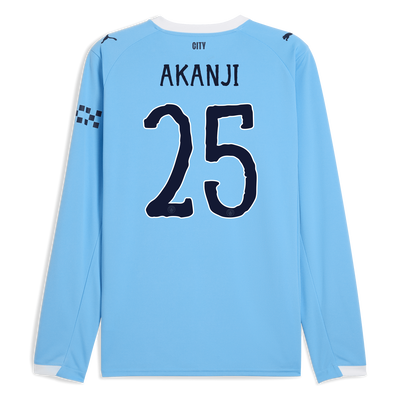 Manchester City Home Jersey 2025/26 Long Sleeve With AKANJI 25 Printing