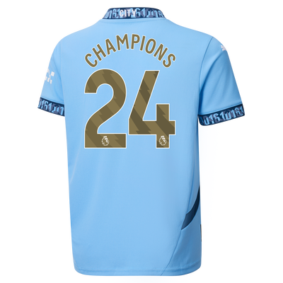 Kids' Manchester City Home Jersey 2024/25 With CHAMPIONS 24 Printing