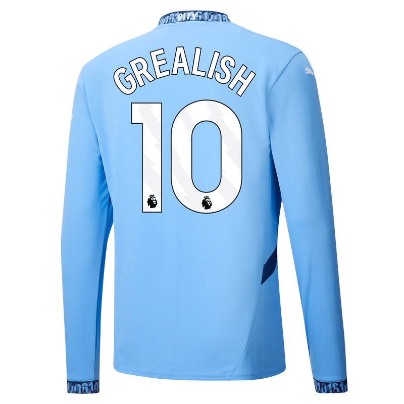Man City Home Jersey 24/25 Long Sleeve With GREALISH 10 Printing  blue - Check out all Manchester City t-shirts online - Official Manchester City FC store