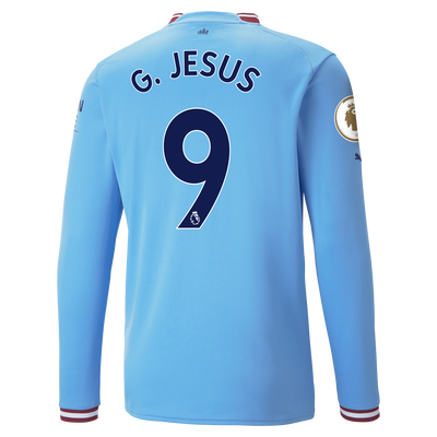 Manchester City Home Jersey 22/23 Long Sleeve with G JESUS 9 printing