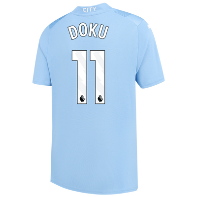Kids' Manchester City Home Jersey 2023/24 with DOKU 11 printing