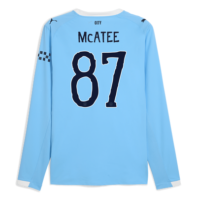 Manchester City Home Authentic Jersey 2025/26 Long Sleeve With McATEE 87 Printing