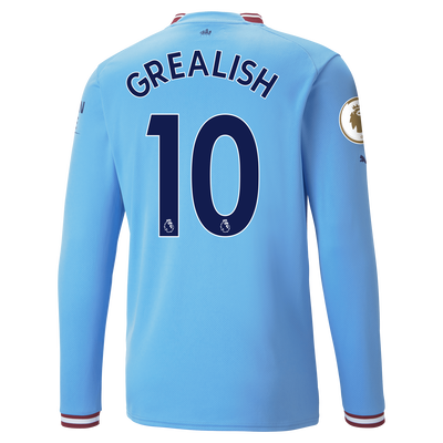 Manchester City Home Jersey 22/23 Long Sleeve with GREALISH 10 printing