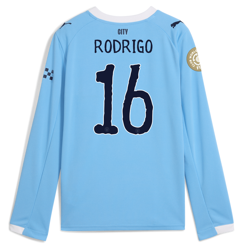 Kids' Man City Home Jersey 2025/26 Long Sleeve With RODRIGO 16 Printing  blue - Check out all Manchester City t-shirts online