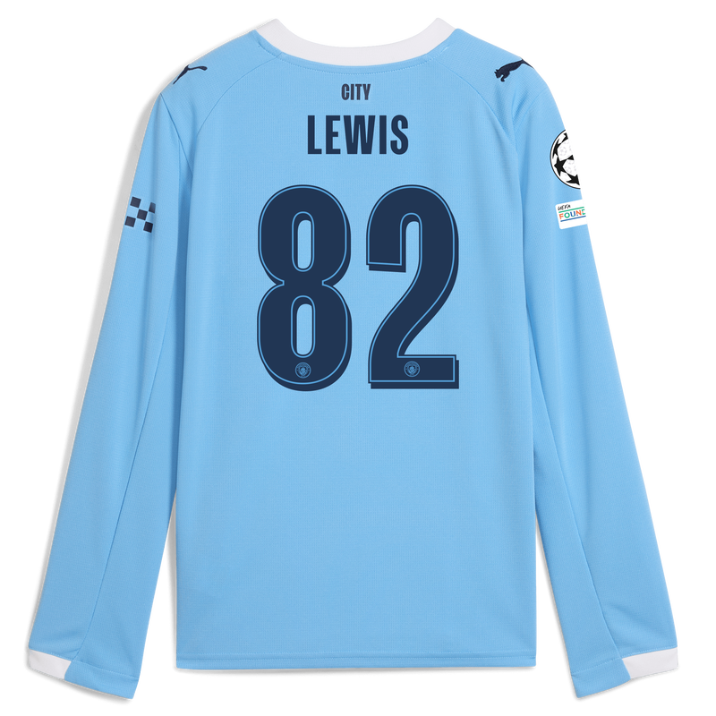 Kids' Man City Home Jersey 2025/26 Long Sleeve With LEWIS 82 Printing  blue - Check out all Manchester City t-shirts online