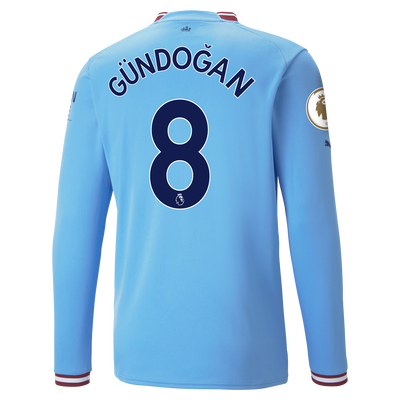 Manchester City Home Jersey 22/23 Long Sleeve with GÜNDOĞAN 8 printing