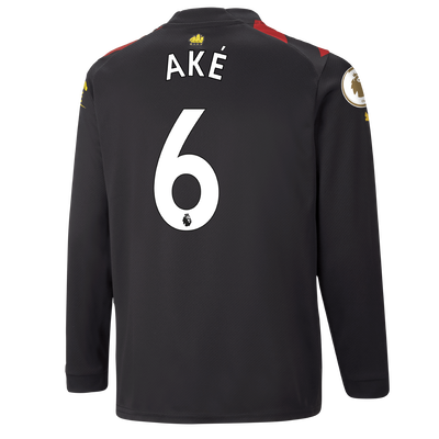 Kids' Manchester City Away Jersey 2022/23 long sleeve with AKÉ 6 printing