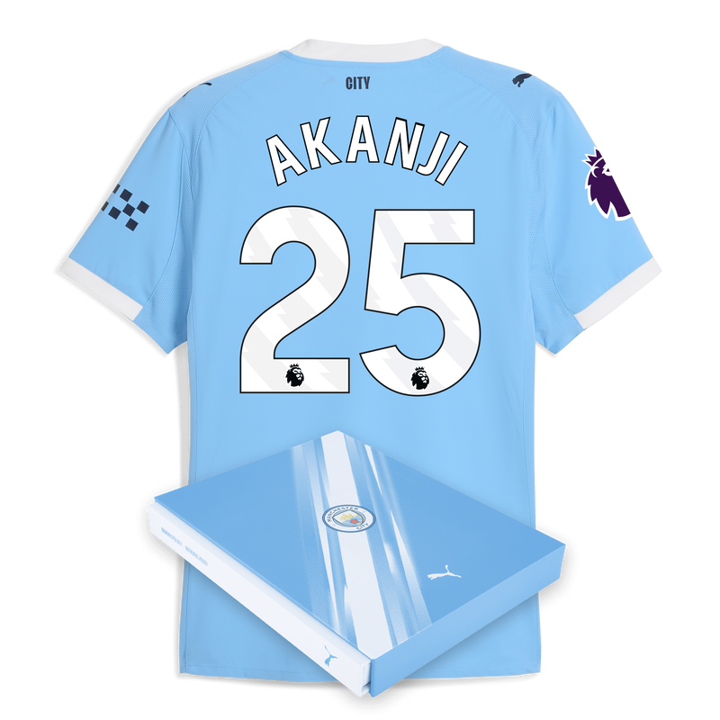 Man City Home Authentic Jersey 2025/26 With AKANJI 25 Printing in Gift Box  blue - Size 3XL from polyester for males  - Official Manchester City FC store