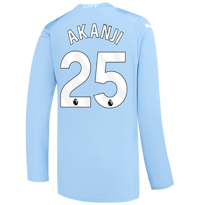 Kids' Manchester City Home Jersey 2023/24 long sleeve with AKANJI 25 Printing