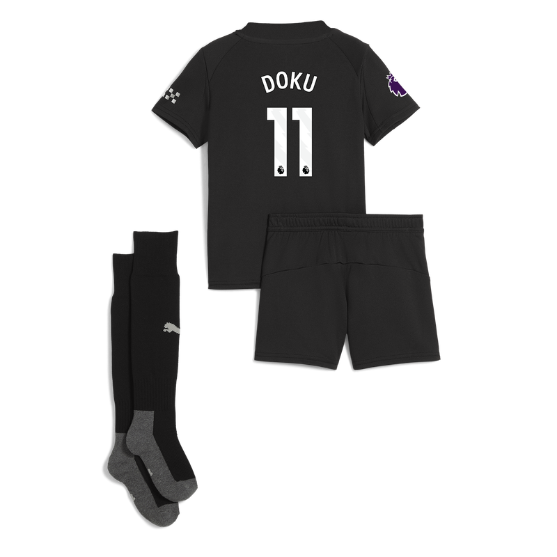 Man City Away Mini Kit 2025/26 With DOKU 11 Printing black - Check out all Manchester City t-shirts online - Official Manchester City FC store