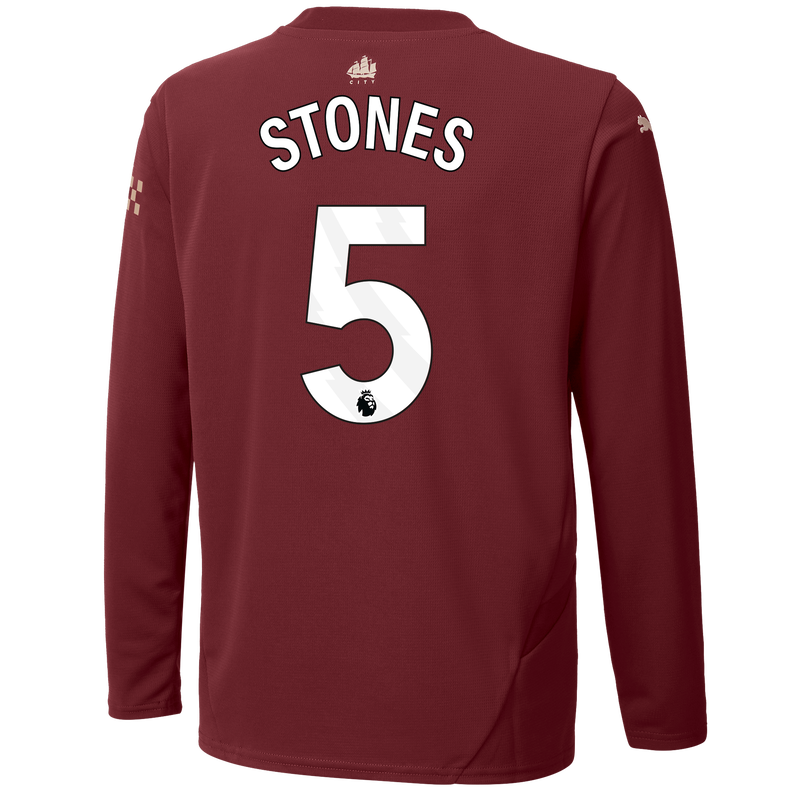 Kids' Man City 3rd Jersey 24/25 Long Sleeve  With STONES 5 Printing burgundy - Check out all Manchester City t-shirts online