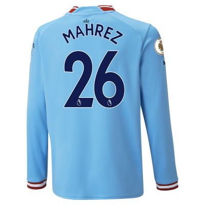 Kids' Manchester City Home Jersey 22/23 Long Sleeve with MAHREZ 26 printing
