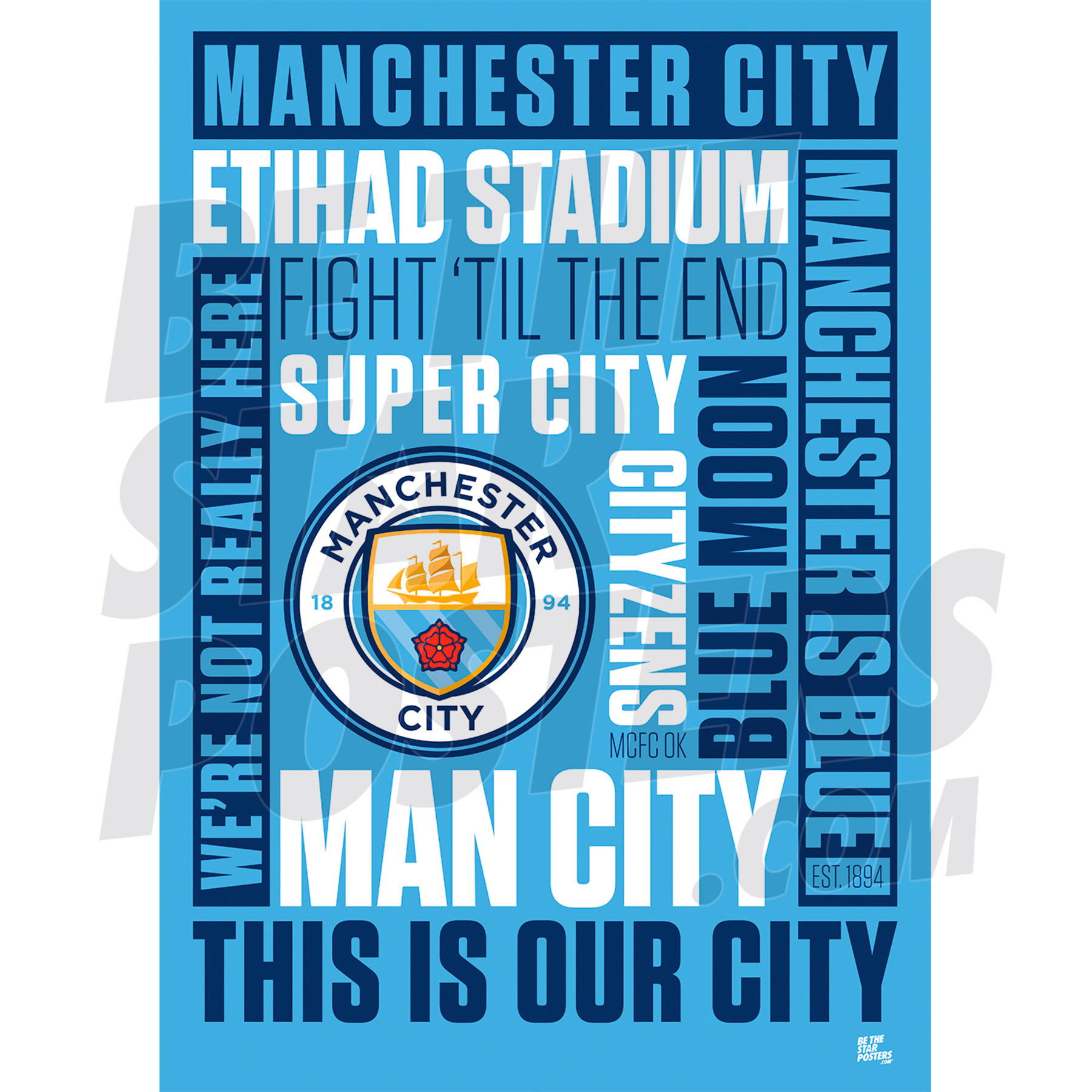 Desert Cactus Manchester City FC Poster - 11x17 Inch Official Licensed Soccer Decor For Room & Office