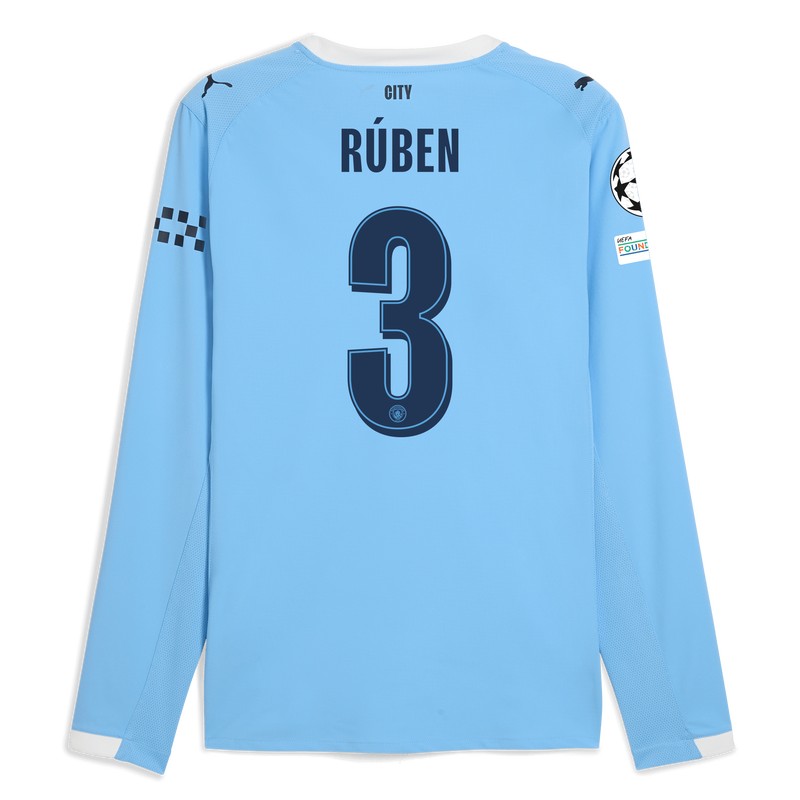 Man City Home Authentic Jersey 2025/26 Long Sleeve With RÚBEN 3 Printing  blue - Check out all Manchester City t-shirts online