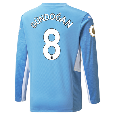Kids Manchester City Home Longsleeve Shirt 21/22 with İlkay Gündoğan printing