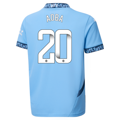 Kids' Manchester City Home Jersey 2024/25 With AOBA 20 Printing