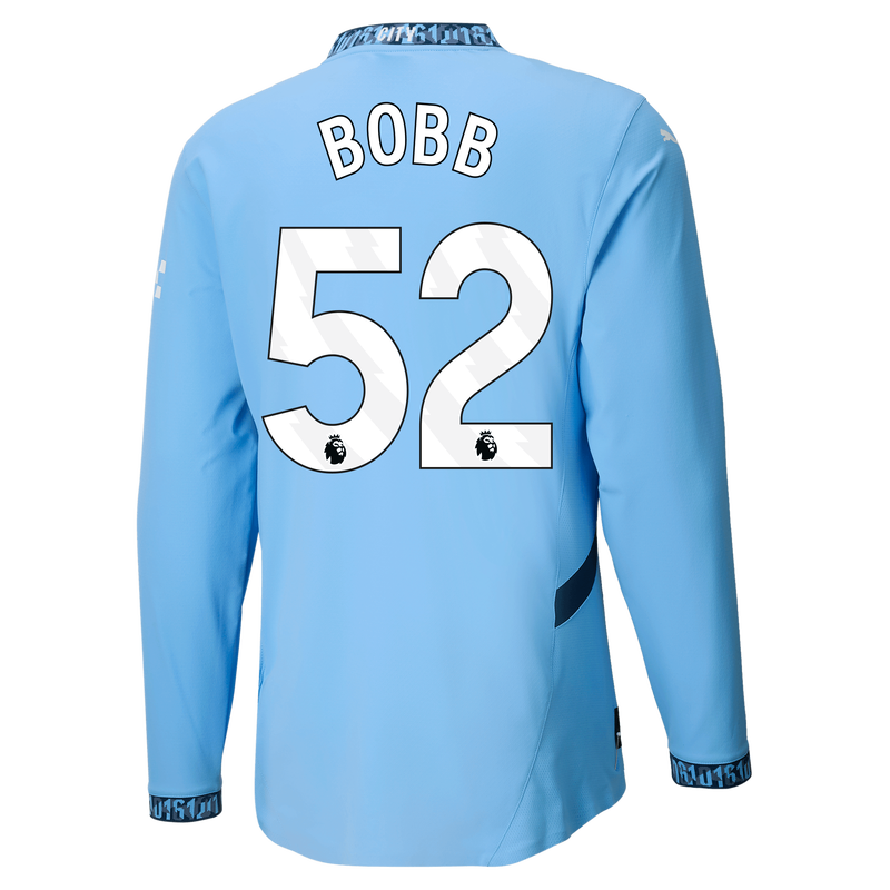 Man City Authentic Home Jersey 24/25 Long Sleeve With BOBB 52 Printing  blue - Size M from polyester for males  - Official Manchester City FC store