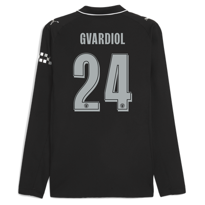 Manchester City Away Authentic Jersey 2025/26 Long Sleeve With GVARDIOL 24 Printing