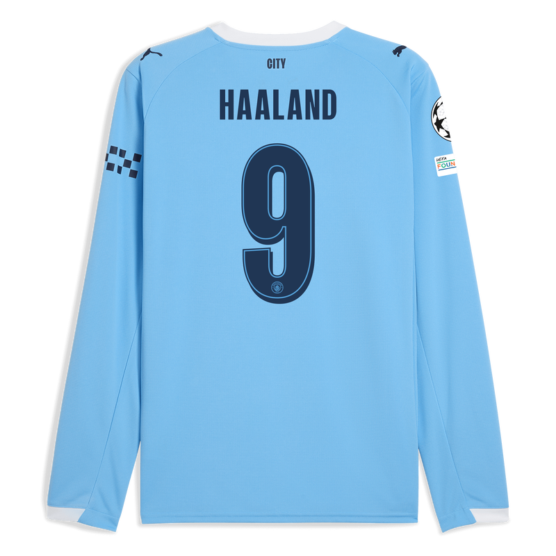 Man City Home Jersey 2025/26 Long Sleeve With HAALAND 9 Printing  blue - Check out all Manchester City t-shirts online - Official Manchester City FC store