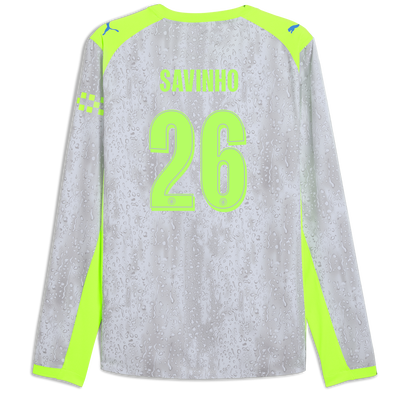 Manchester City Third Authentic Jersey 2025/26 Long Sleeve With SAVINHO 26 Printing