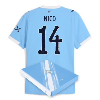 Manchester City Home Authentic Jersey 2025/26 With NICO 14 Printing in Gift Box