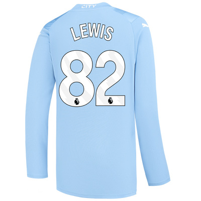 Kids' Manchester City Home Jersey 2023/24 long sleeve with LEWIS 82 printing