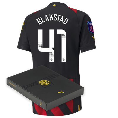 Camiseta Authentic 2ª Equipación Manchester City 2022/23 con estampado de BLAKSTAD 41 en caja de regalo