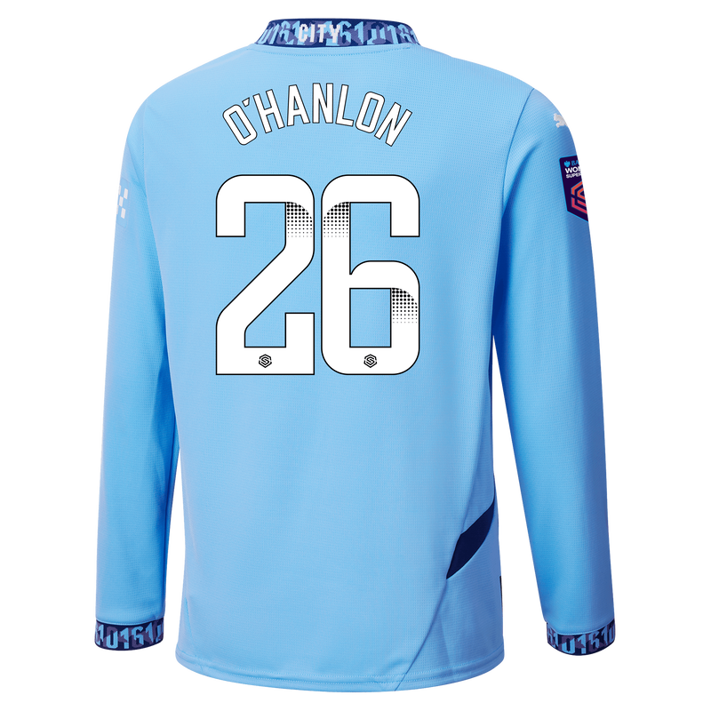 Kids Manchester City Home Jersey 2024 25 Long Sleeve With O HANLON 26 Printing Official Man City Store