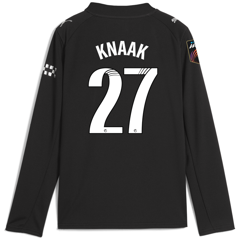 Kids' Man City Away Jersey 2025/26 Long Sleeve With KNAAK 27 Printing black - Check out all Manchester City t-shirts online
