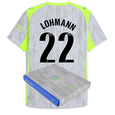 Maillot third authentique de Manchester City 2025/26 avec impression LOHMANN 22 dans une boîte cadeau