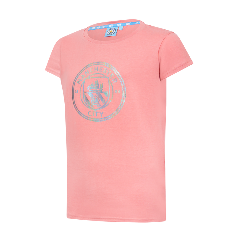 Kids' Man City Iridescent Crest Tee pink - Check out all Manchester City t-shirts online - Official Manchester City FC store