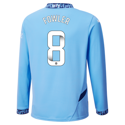 Kids' Manchester City Home Jersey 2024/25 Long Sleeve  With FOWLER 8 Printing