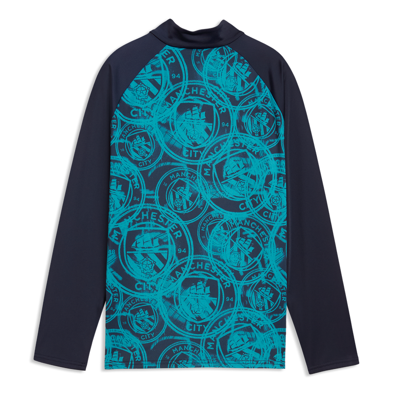 MCFC MW KIDS PREMATCH 1/4 ZIP TOP - Deep Navy-Tropical Blue
