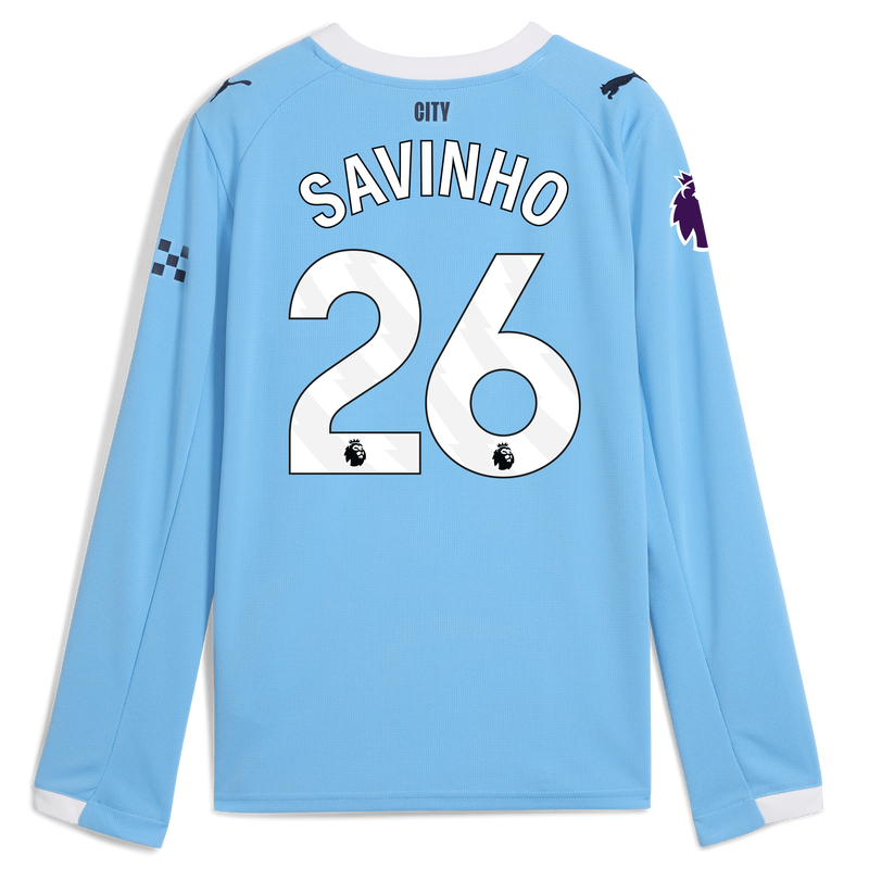 Kids' Man City Home Jersey 2025/26 Long Sleeve With SAVINHO 26 Printing  blue - Check out all Manchester City t-shirts online