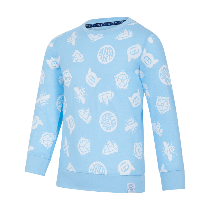 MCFC FW KIDS GLOW GLYPH AOP LS PJ - blue