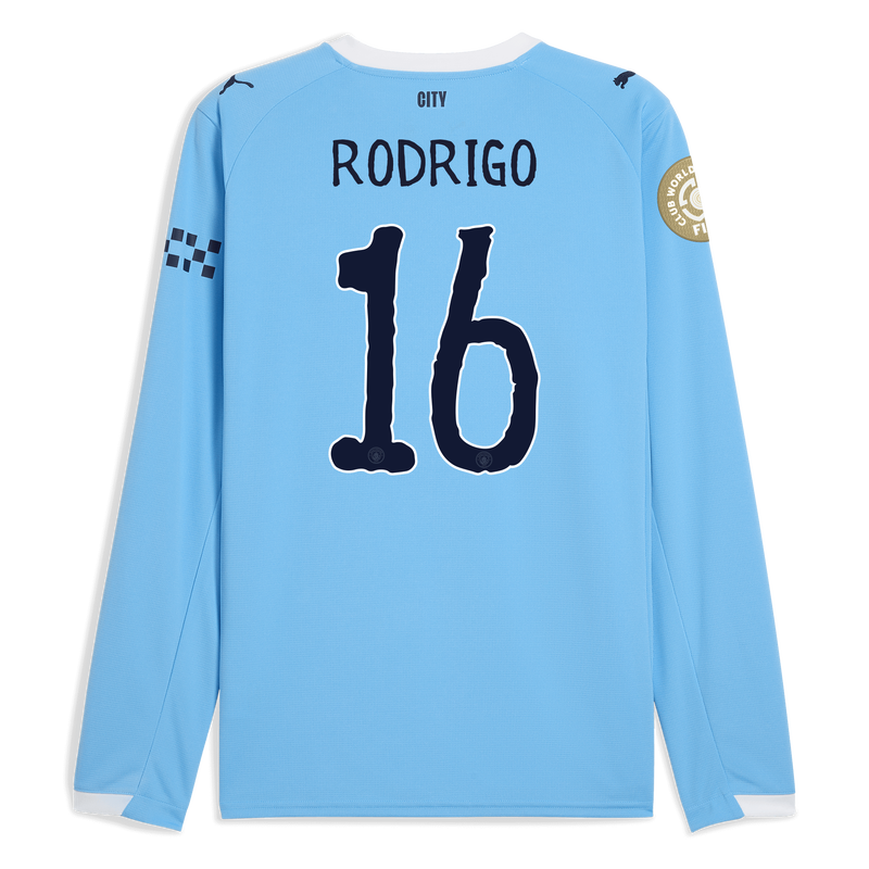 Man City Home Jersey 2025/26 Long Sleeve With RODRIGO 16 Printing  blue - Check out all Manchester City t-shirts online - Official Manchester City FC store