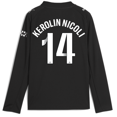 Kids' Manchester City Away Jersey 2025/26 Long Sleeve With KEROLIN NICOLI 14 Printing