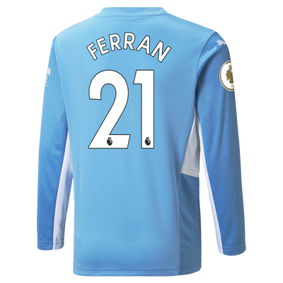 Kids Manchester City Home Longsleeve Shirt 21/22 with Ferran Torres printing